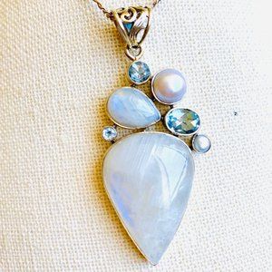 Moonstone, Topaz, & Freshwater Pearl Pendant